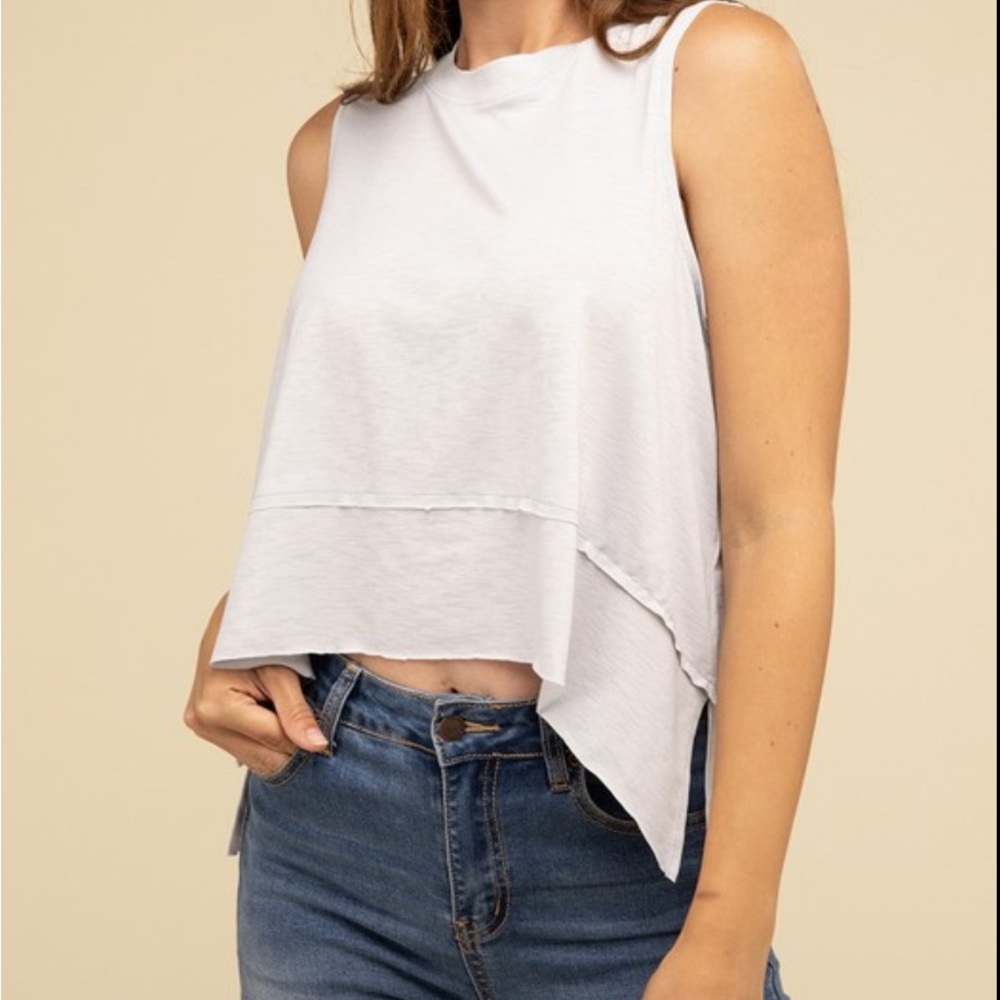 Zenana White Sleeveless Side Slit Top